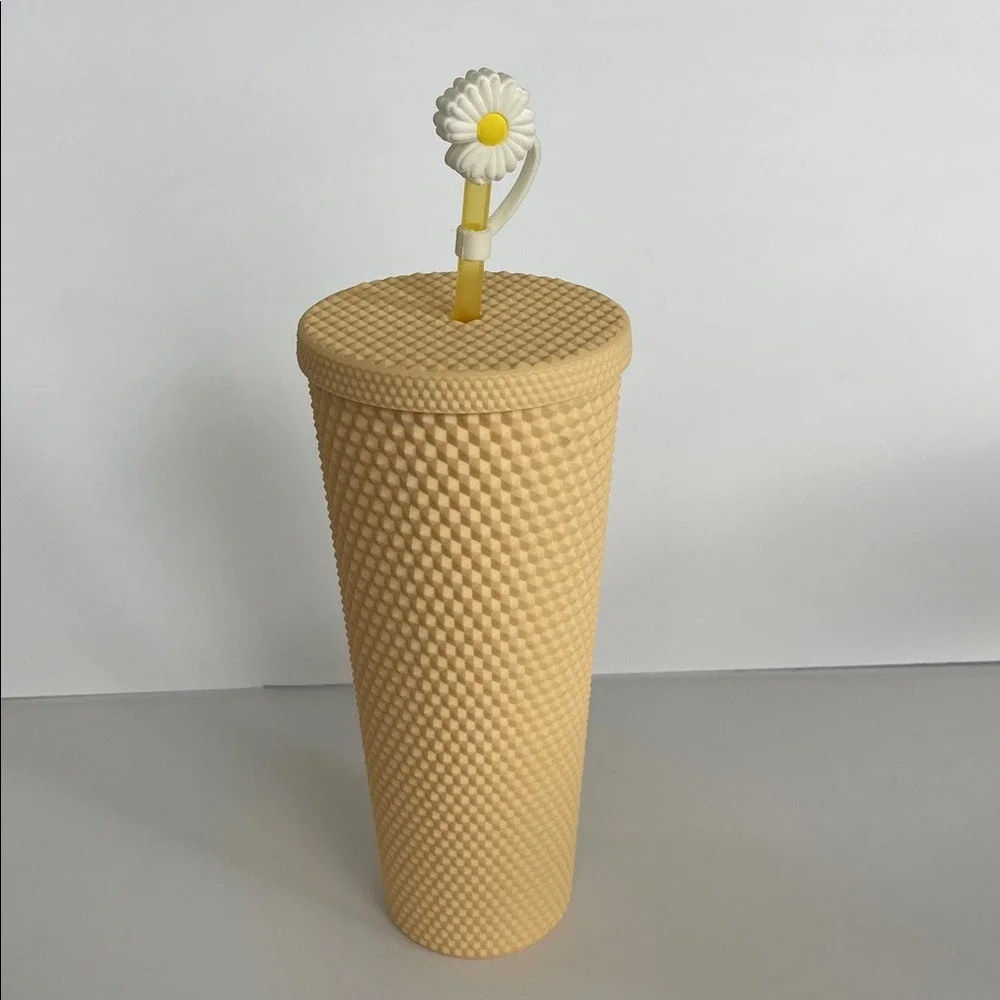 Starbucks Matte Butter Yellow Studded Tumbler‎ with Daisy Straw Cover